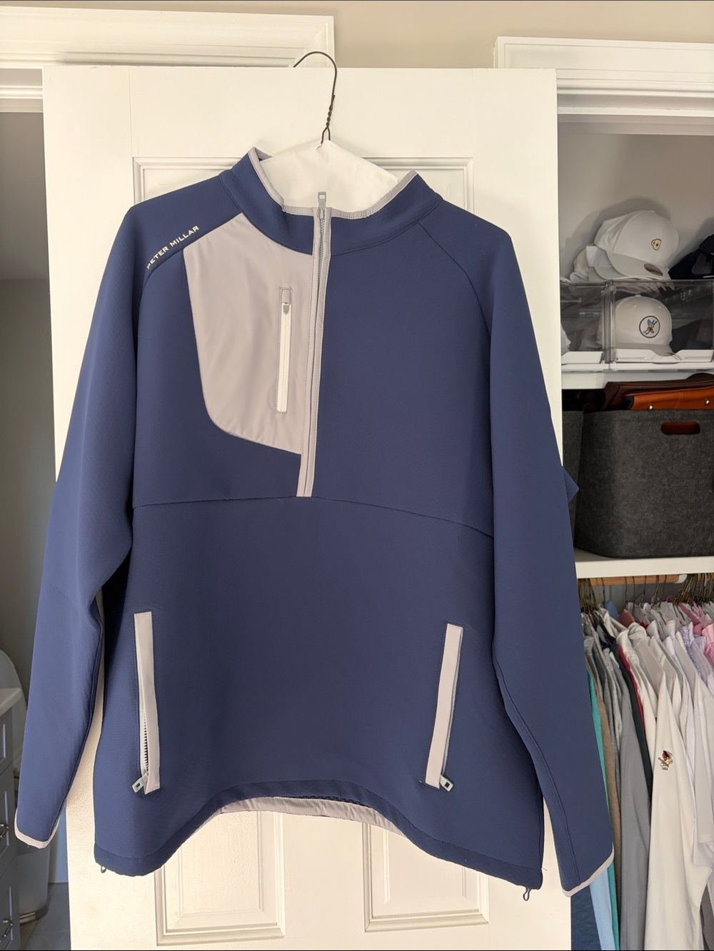 Peter Millar Navy and Light Gray Zip-Up Pullover Sweater